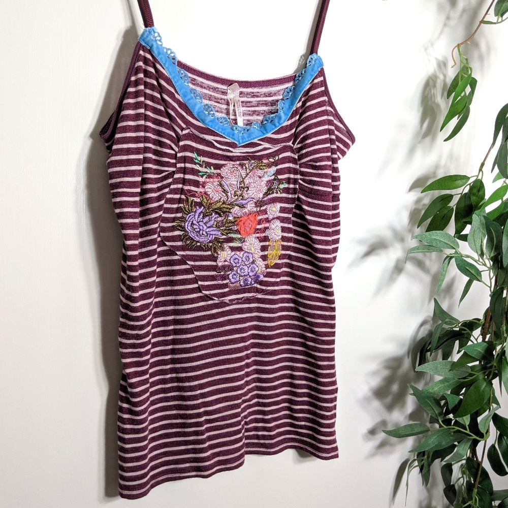 Free People Embellished Embroidered Tank EUC